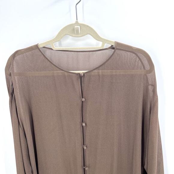 Vintage Custom Asian Style Sheer Taupe 100% Silk Jacket Lagenlook Womens XL - Picture 2 of 5